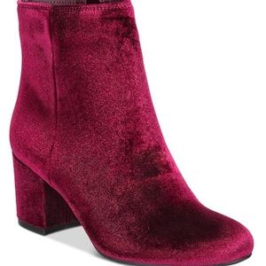 Red Wine Velvet Ankle Block-Heel Booties